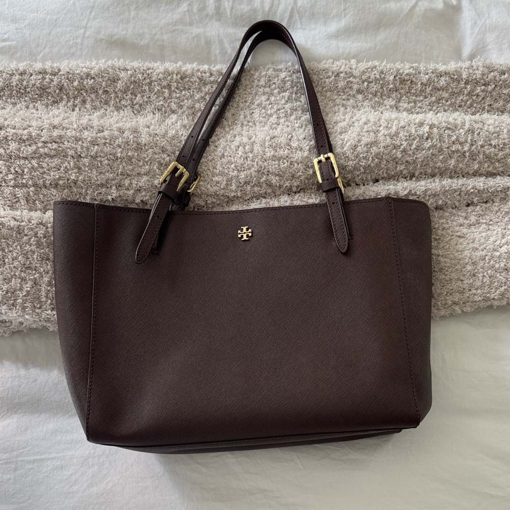 Tory Burch Dark Brown Tote with Gold Accents